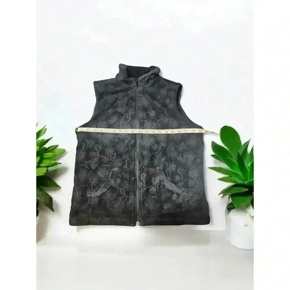 Columbia Black Velvet Fleece Floral Womans Reversible Vest Zip - Picture 5 of 6